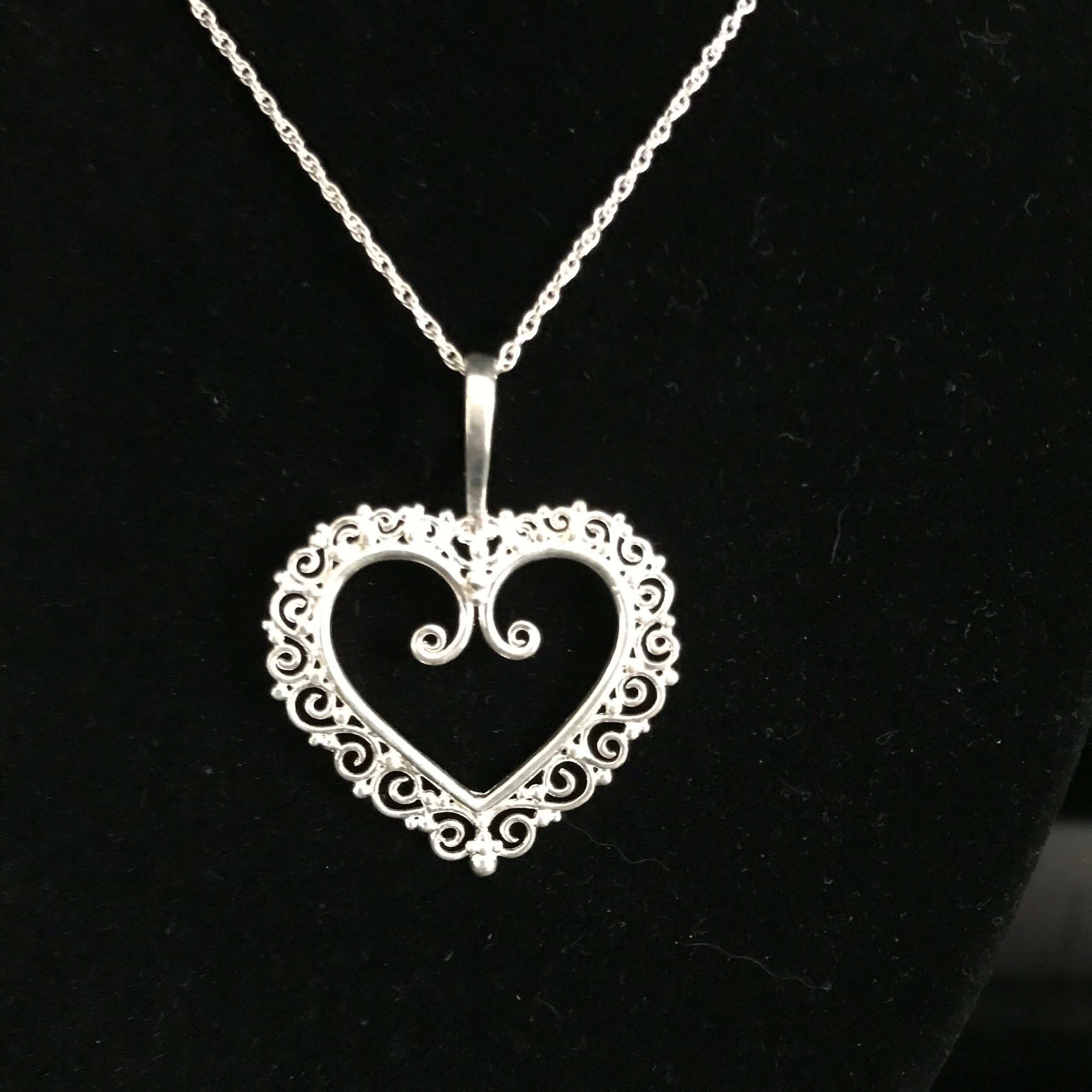 Vintage Sterling Silver Filigree Heart Pendant drop necklace with ...