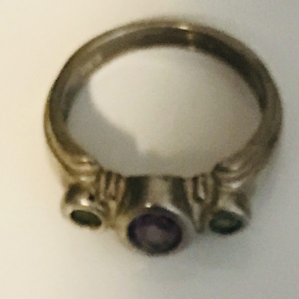 Vintage Sterling Silver Ring Amethyst and emerald dainty collectible .925 Jewelry size 7