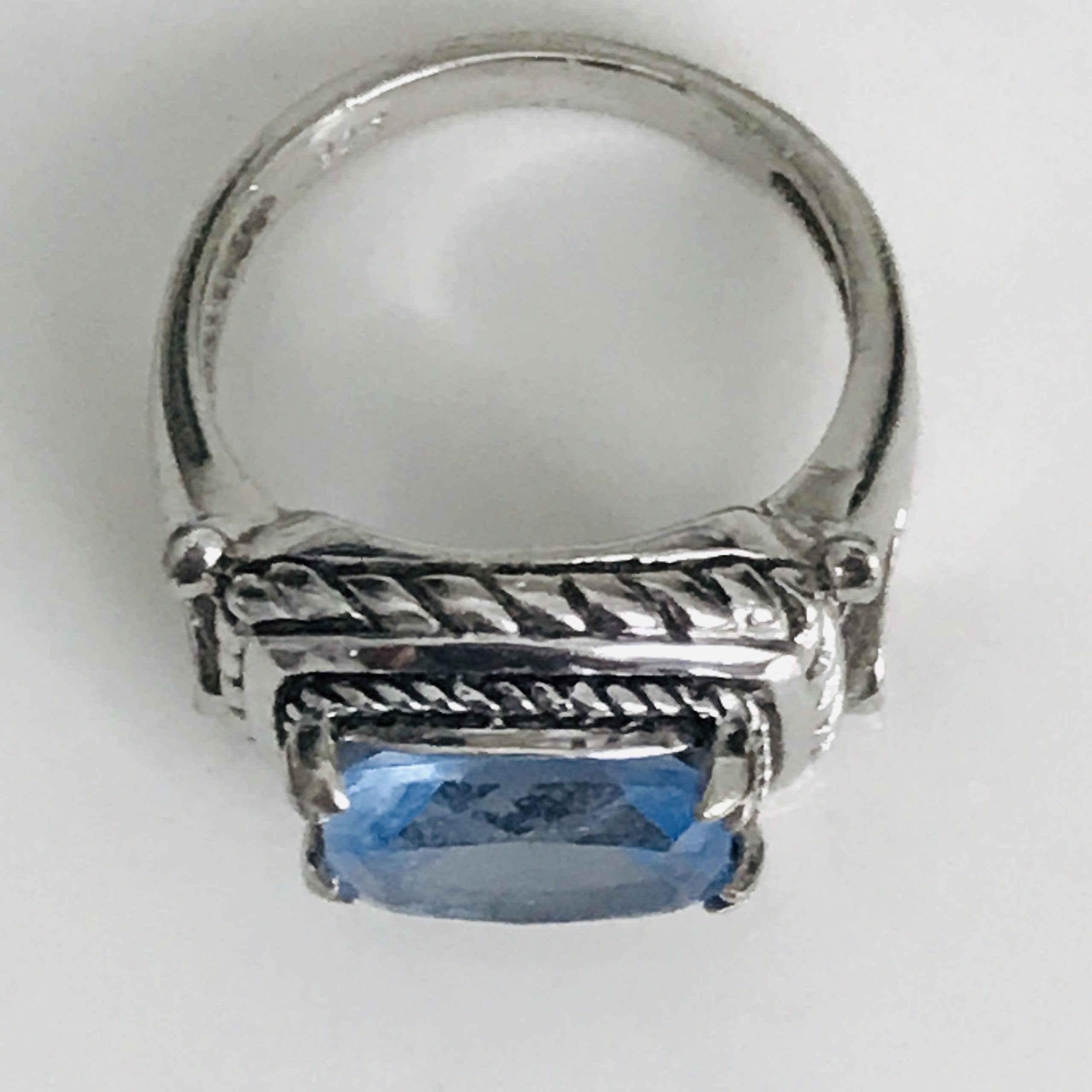 Vintage Sterling Silver Ring Faceted periwinkle blue prong set cushion ...