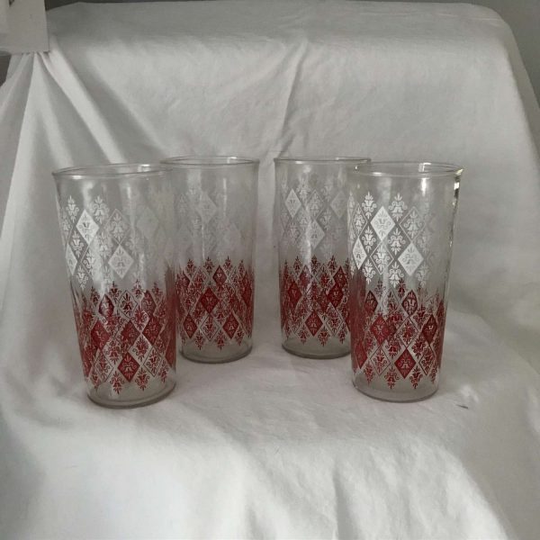Vintage Tumblers Set of 4 Red & White Large Iced Tea Glasses Lemonade Farmhouse Retro Kitchen display Mid Century sturdy