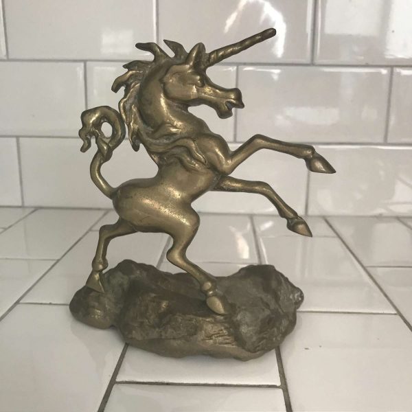 Vintage Unicorn Figurine Solid Brass great detail fine quality whimsical collectible display 7" tall