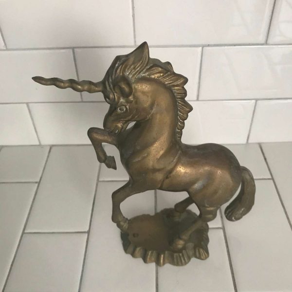 Vintage Unicorn Figurine Solid Brass great detail fine quality whimsical collectible display 9 1/2" tall 10" across