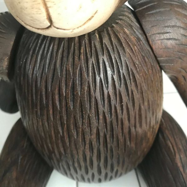 Vintage Wooden Carved Jointed Teddy Bear 18" long posable farmhouse collectible display child's room Nursery