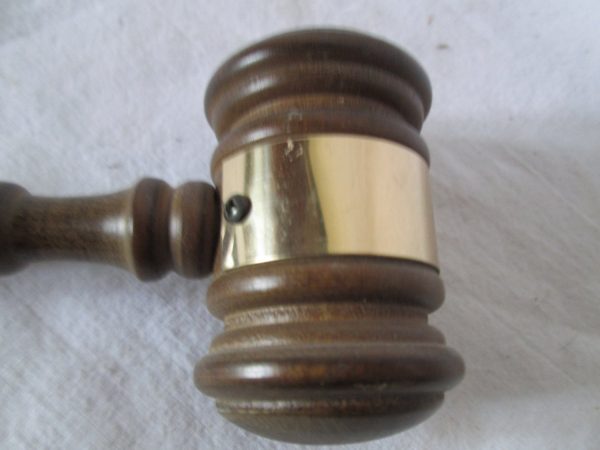 Vintage Wooden Gavel with Brass Center Ring Collectible Memorabilia Home Decor