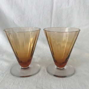 Vntage Paneled Glass Tumblers 2 amber depression glass farmhouse retro kitchen collectible display elegant drinkware