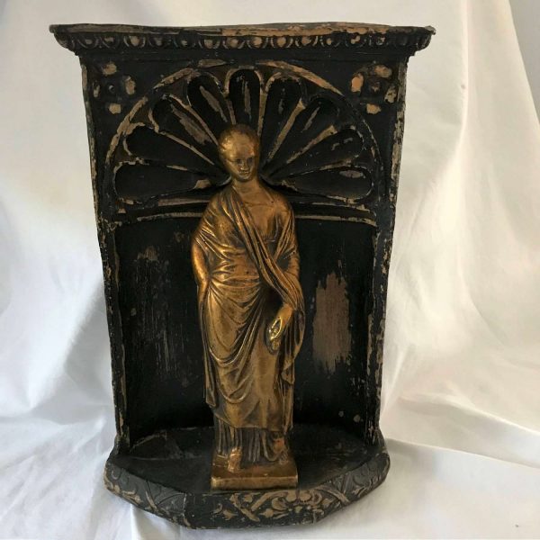 Wall Hung Shelf with Religious figure Chalkware Statue Wall Art Spirituality Christian Catholic Woman Saint collectible display