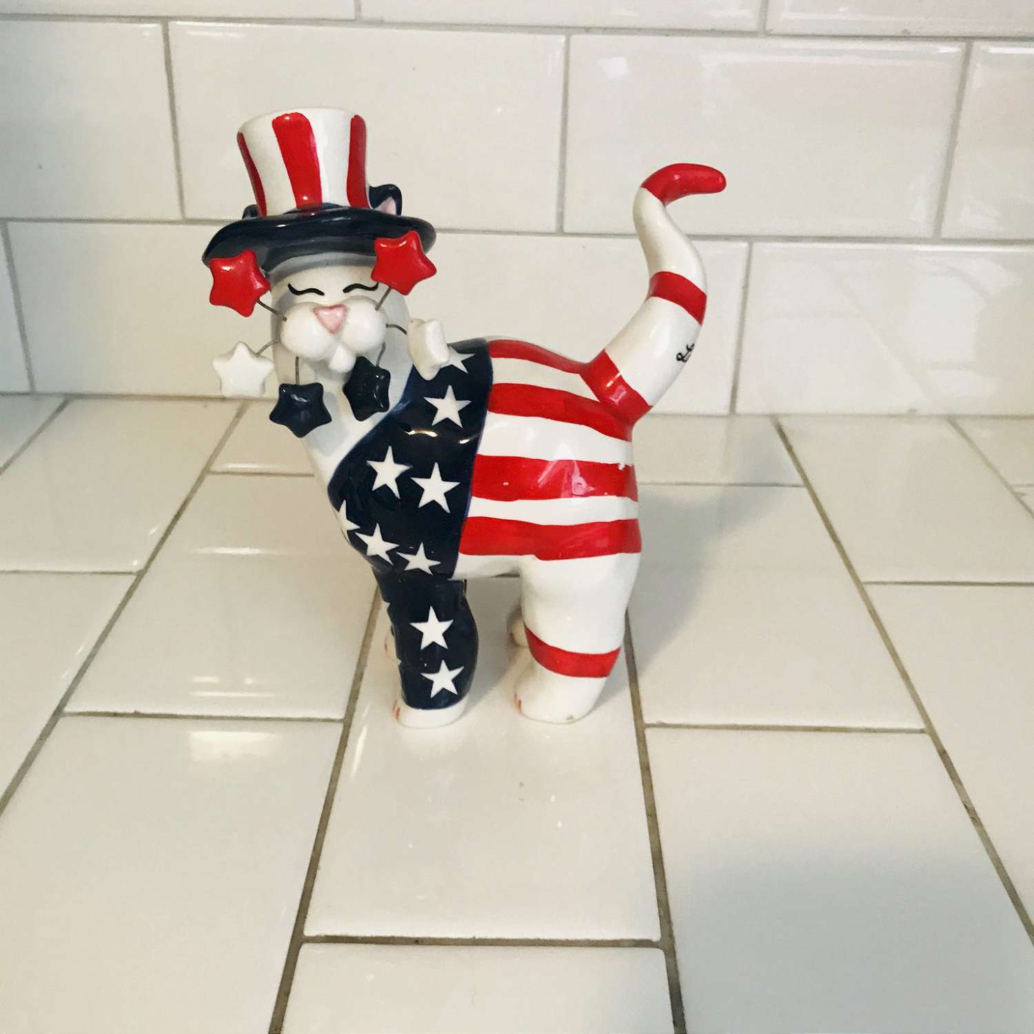 Whimsical Whimsiclay Hand Made Annaco Creations By Amy Lacombe Signed Uncle Sam Style Red White