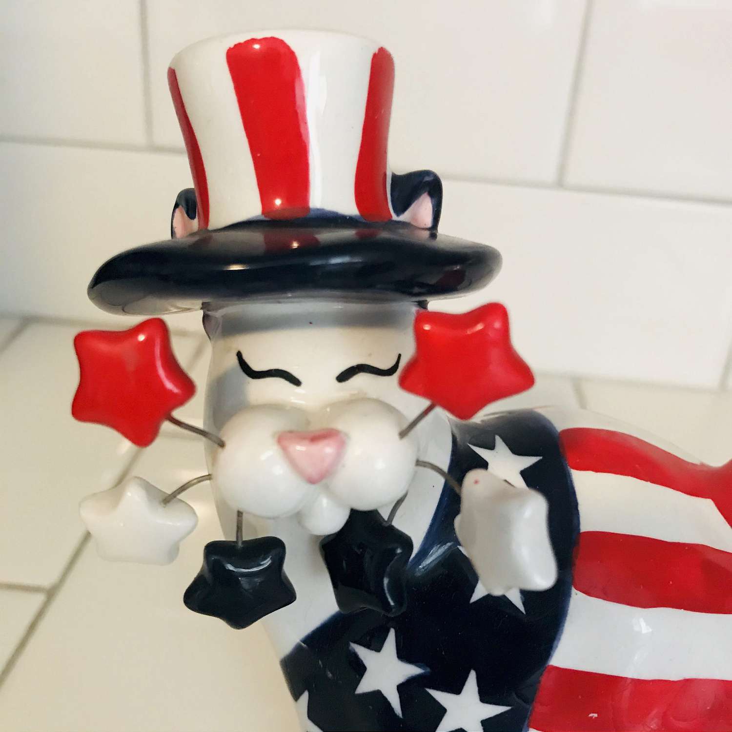 Whimsical Whimsiclay Hand Made Annaco Creations By Amy Lacombe Signed Uncle Sam Style Red White