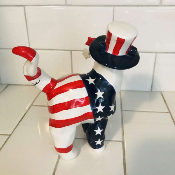 Whimsical Whimsiclay hand made Annaco Creations by Amy Lacombe Signed  Uncle Sam style red white blue star whiskers cat lover crazy cat lady