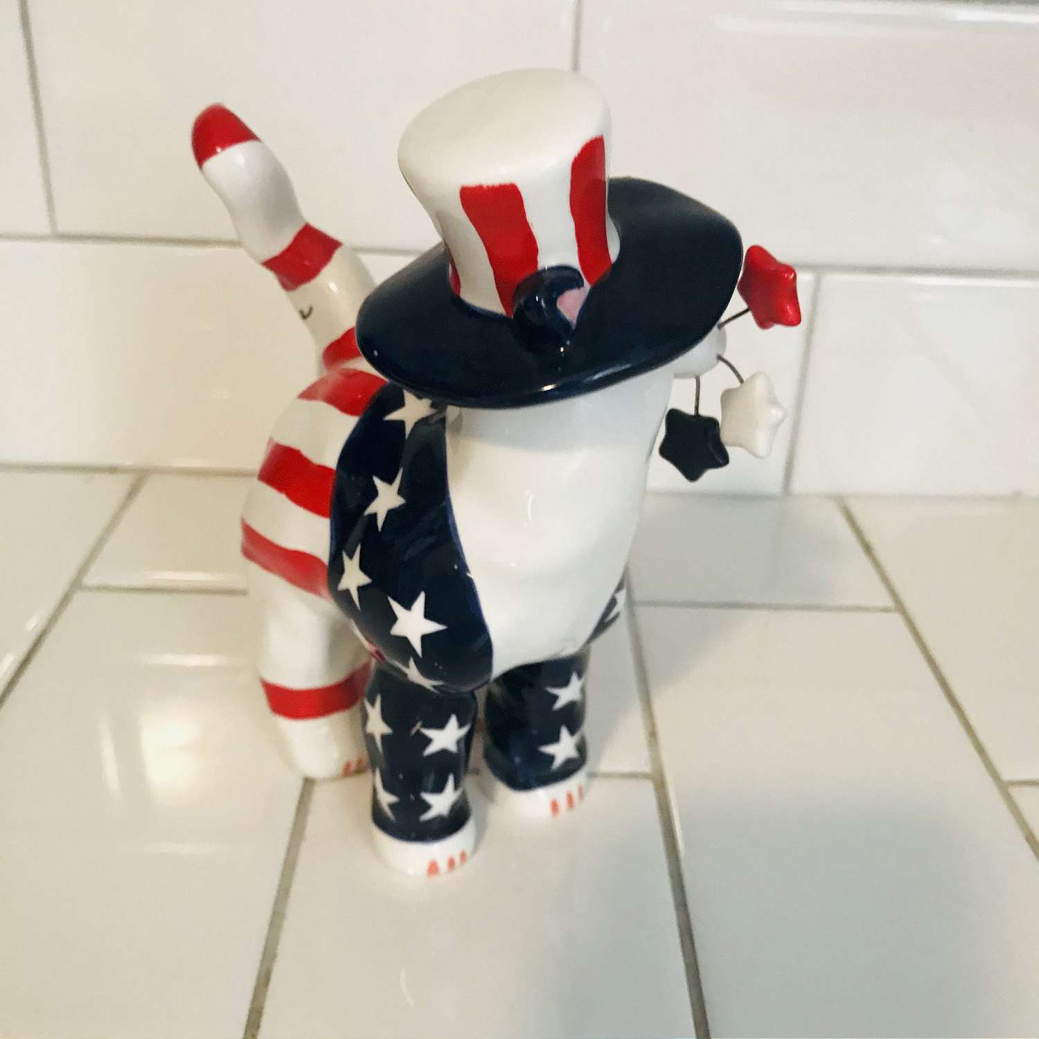 Whimsical Whimsiclay Hand Made Annaco Creations By Amy Lacombe Signed Uncle Sam Style Red White