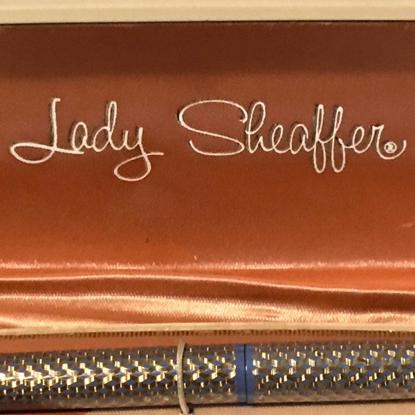 Vintage Lady Sheaffer Fountain Pen and Mechanical pencil set new old stock in original box Gold and Periwinkle blue purse set desk office