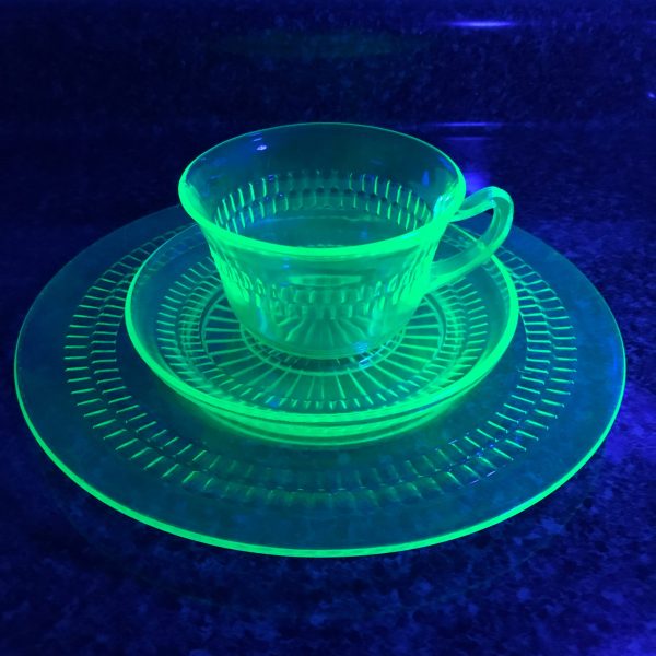 Green Depression Glass Trio, Green Depression Glass Tea Set, Depression Tea  Cup, Saucer, Plate for Tea Time, Tea Party #A623