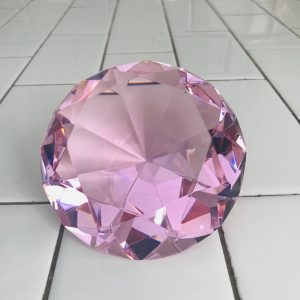 Beautiful Vintage Paperweight Cut crystal round pink diamond shape large size collectible display office home decor