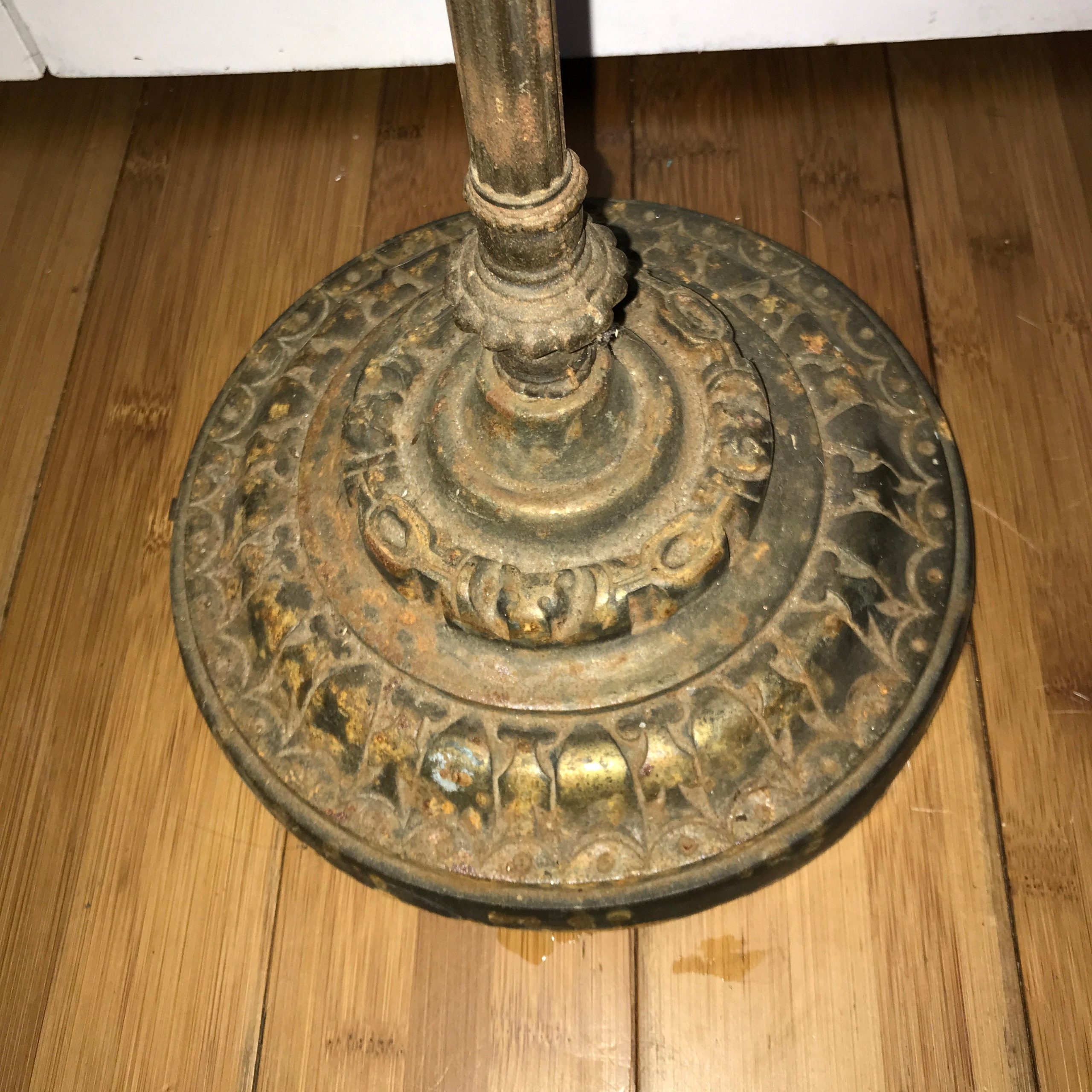 Vintage bridge or floor lamp ornate cast iron base with pole and