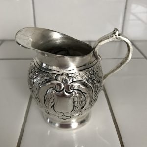 Vintage cream pitcher silverplate ornate miniature elegant dining collectible display