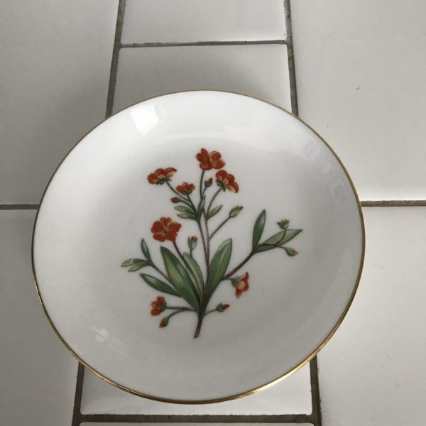 Vintage Miniature Plate Minton England Meadow Pattern Orange and yellow flowers collectible farmhouse display