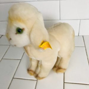 Cozy Lamby Lamb Plush Animal 1970's 8 1/2" tall ear button flag and necktag collectible display farmhouse child's room Vintage