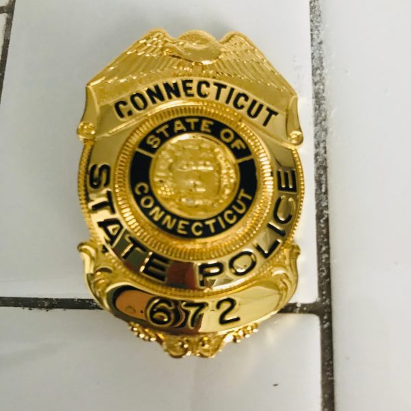 Obsolete Vintage Badge Connecticut State Police Gold with black enamel collectible display memorabilia