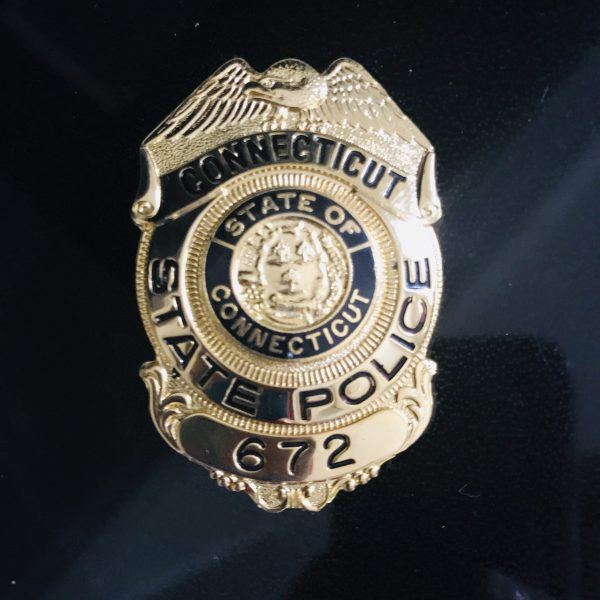 Obsolete Vintage Badge Connecticut State Police Gold with black enamel collectible display memorabilia