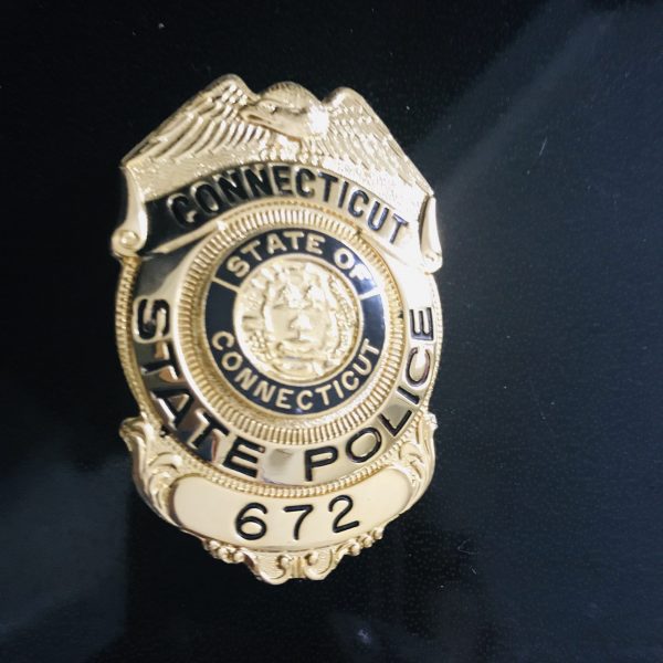 Obsolete Vintage Badge Connecticut State Police Gold with black enamel collectible display memorabilia