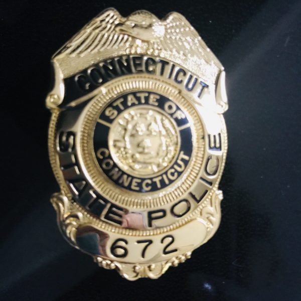 Obsolete Vintage Badge Connecticut State Police Gold with black enamel collectible display memorabilia