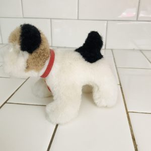 Vintage Steiff Foxy The Fox Terrier Plush Animal 1950's Mini Mohair 4" tall with front name tag & red collar collectible display farmhouse