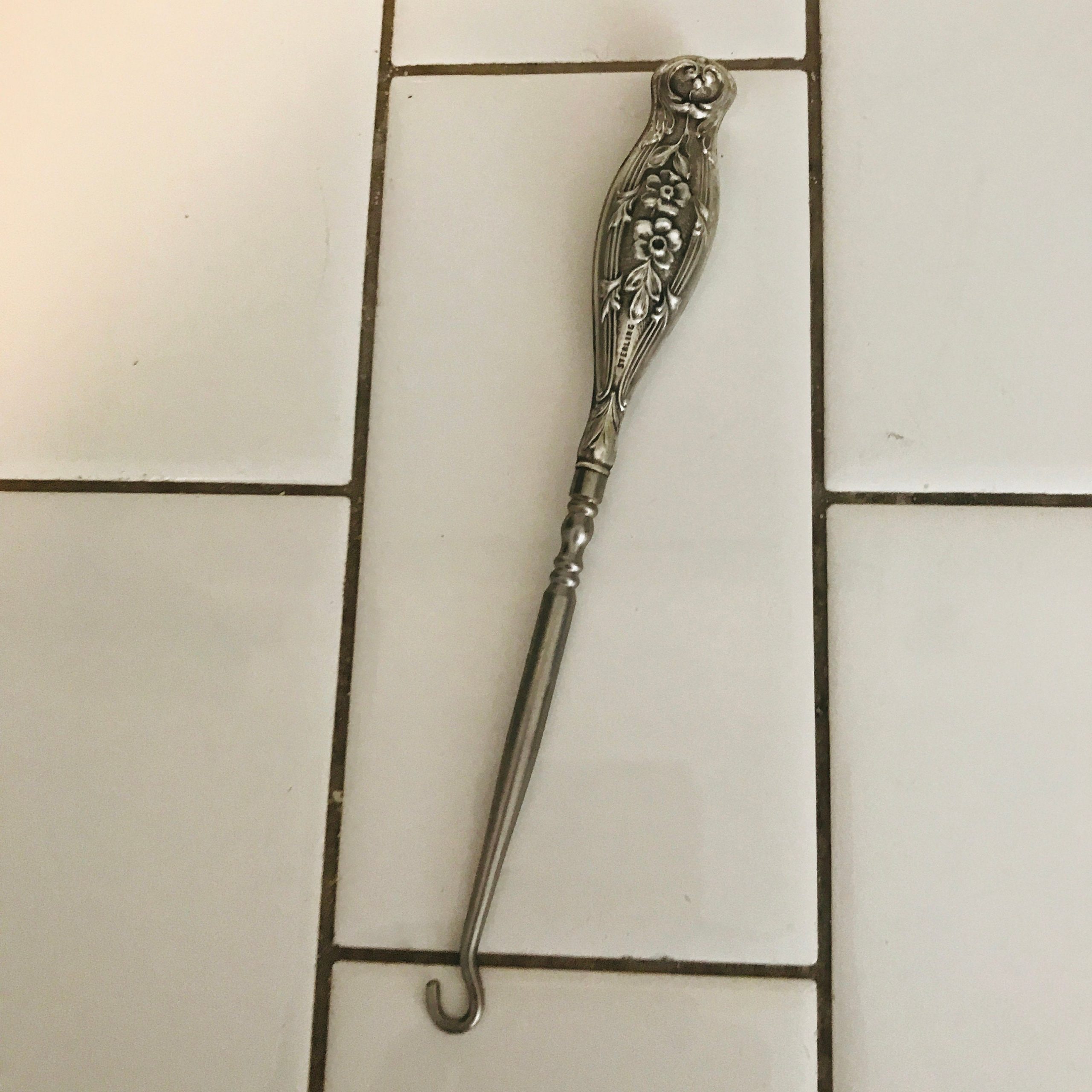 Antique Sterling Silver Shoe button hook collectible display ornate handle  farmhouse museum TV movie prop – Carol's True Vintage and Antiques