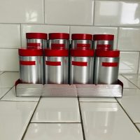 Kromex Spice rack counter rack or wall mount red lids shaker lids