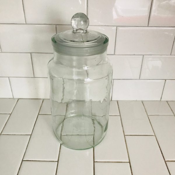 RARE 1800's Glass Apothecary Jar ground glass lid Ravenhead Jar Made in England Farmhouse Collectible Display storage pharmacy medical