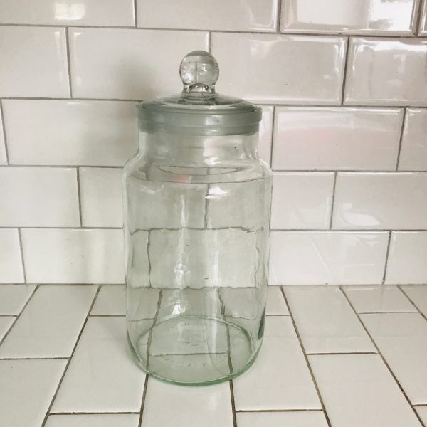 RARE 1800's Glass Apothecary Jar ground glass lid Ravenhead Jar Made in England Farmhouse Collectible Display storage pharmacy medical