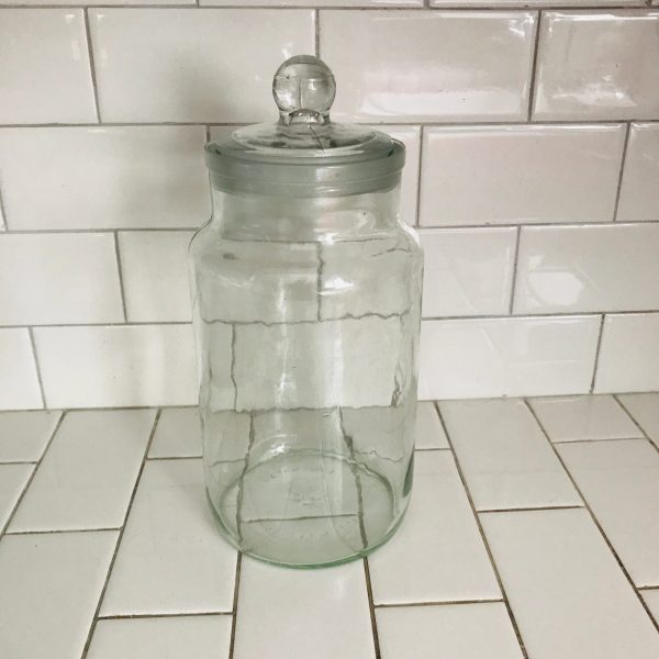 RARE 1800's Glass Apothecary Jar ground glass lid Ravenhead Jar Made in England Farmhouse Collectible Display storage pharmacy medical