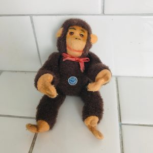 Steiff Monkey Straw Stuffed Animal Jocko Mini Mohair 3" sitting turn of the century collectible display farmhouse child's room Early 1900's