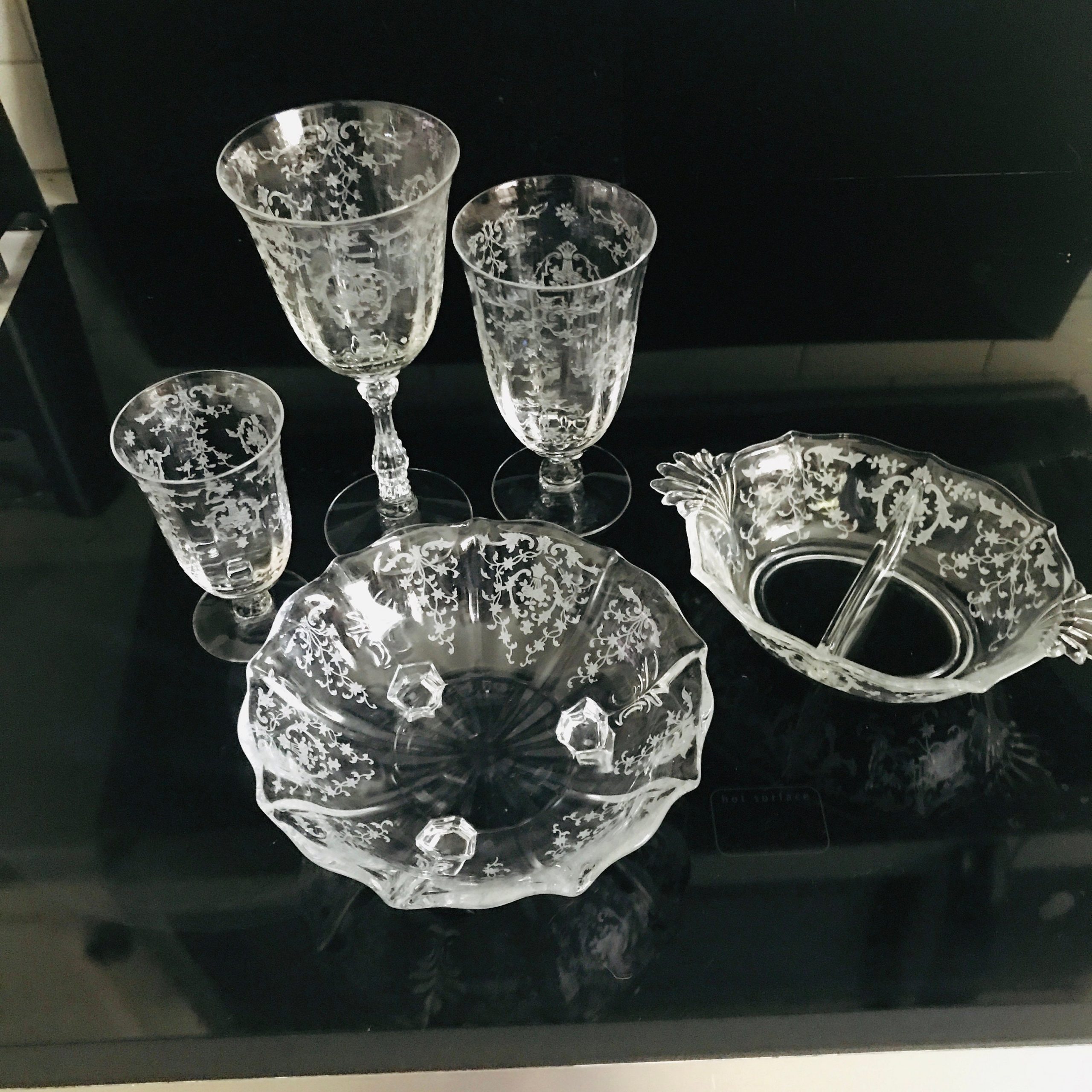 4 Vintage Crystal Water Glasses in the 4 Fostoria Ballet Pattern