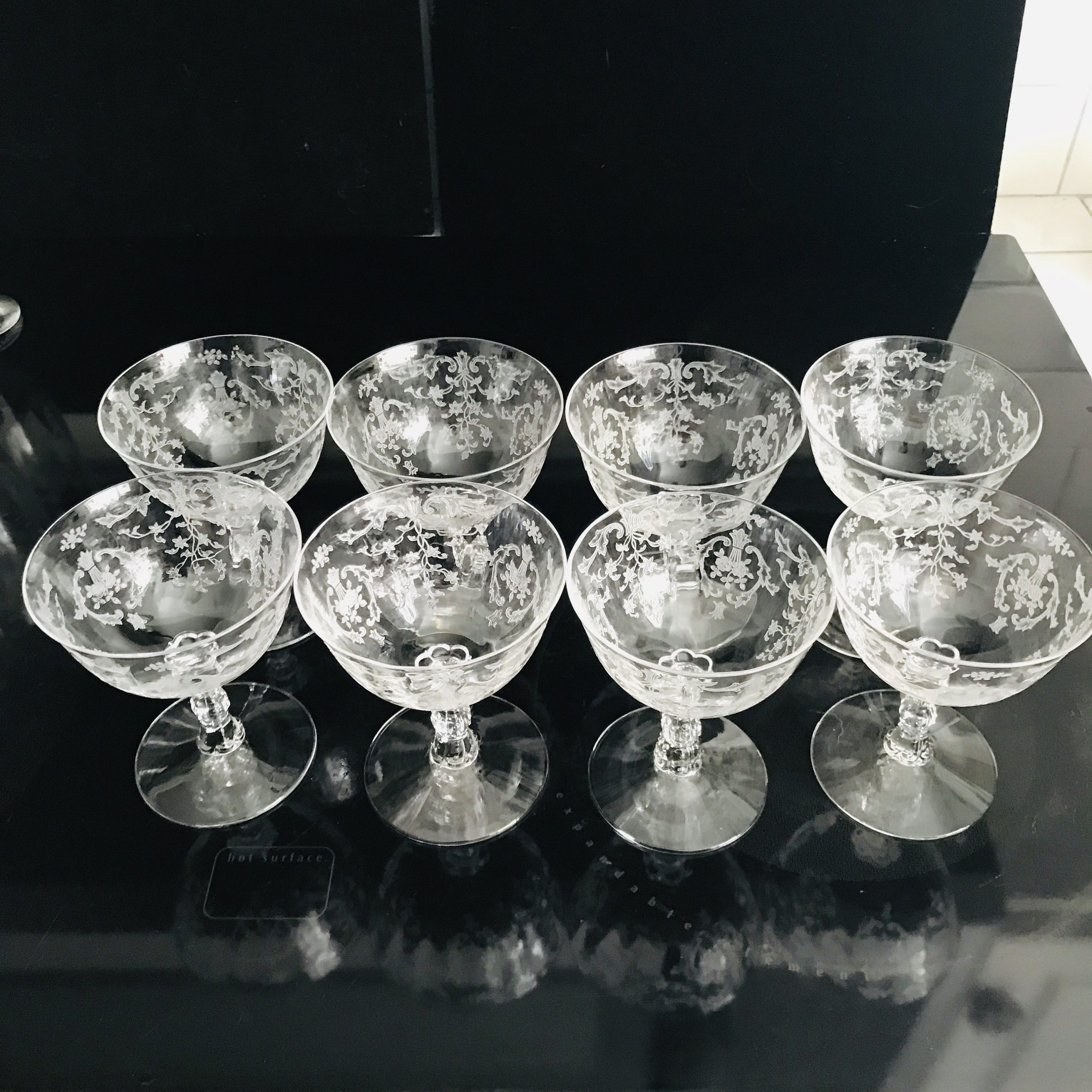 Vintage 8 Claret Wine Glasses Or Shallow Champagne Fostoria Crystal