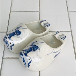 Vintage Ashtray Pair of Dutch Shoes Clogs Delft hand painted in Holland Windmills collectible display