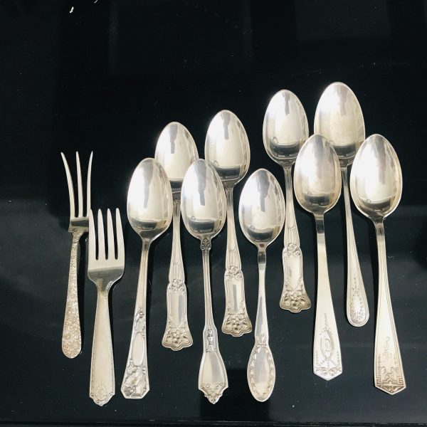 Vintage lot of 11 pieces STERLING SILVER collectible spoons pickle fork baby fork 190 grams display farmhouse collectibles