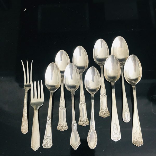 Vintage lot of 11 pieces STERLING SILVER collectible spoons pickle fork baby fork 190 grams display farmhouse collectibles