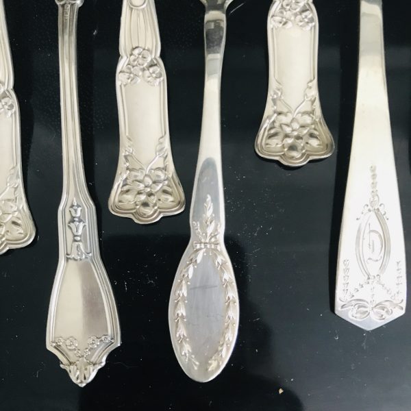 Vintage lot of 11 pieces STERLING SILVER collectible spoons pickle fork baby fork 190 grams display farmhouse collectibles