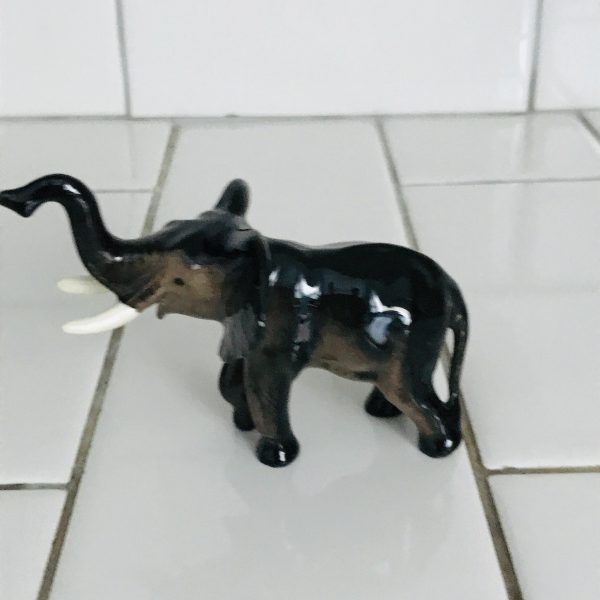 Vintage Miniature elephant figurine collectible display dark gray fine bone china