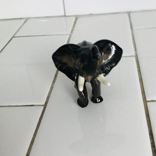 Vintage Miniature elephant figurine collectible display dark gray fine bone china