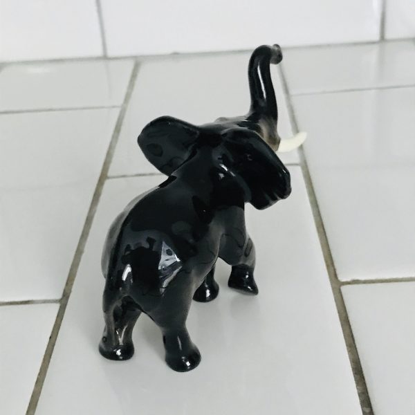 Vintage Miniature elephant figurine collectible display dark gray fine bone china