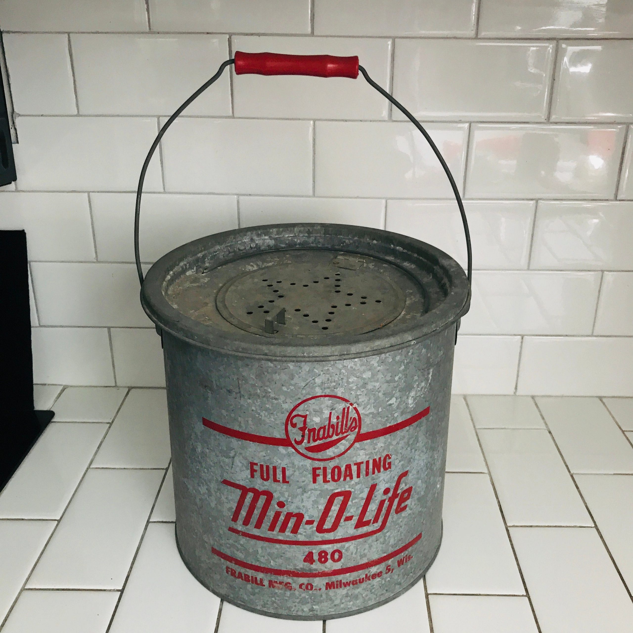 Vintage Minnow bucket galavanized metal red print Min-o-life full florating  Frabill's great condition fishing camping lodge farmhouse decor – Carol's  True Vintage and Antiques