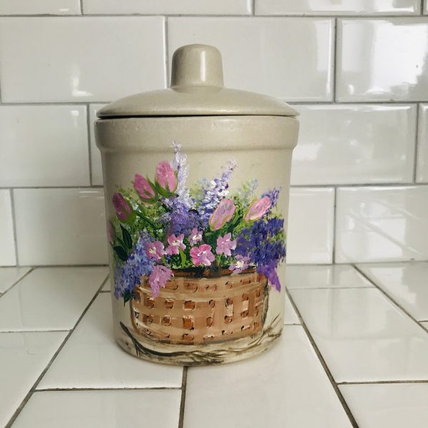 Vintage Roseville Ohio Pottery Grease crock stove top hand painted floral collectible cottage kitchen farmhouse USA display with lid