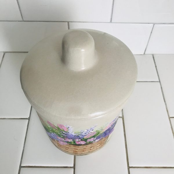 Vintage Roseville Ohio Pottery Grease crock stove top hand painted floral collectible cottage kitchen farmhouse USA display with lid