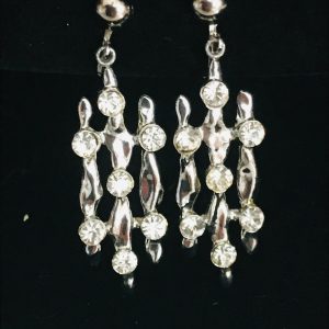 Vintage Silver tone clip earrings with crystals nice sparkle bright crystals