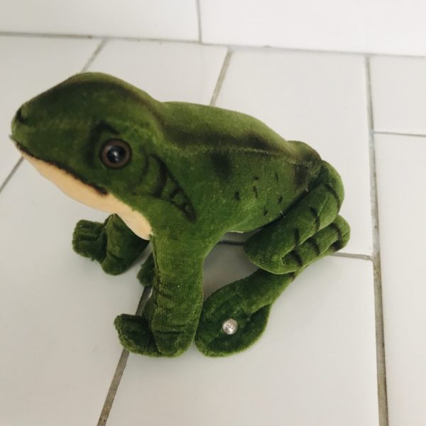 Vintage Steiff Velvet Frog with button on foot great 3 1/2" tall Froggy collectible display Straw Stuffed foot button
