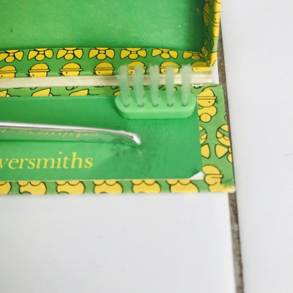 Vintage Sterling silver baby toothbrush Towle Silversmith in original box 1950's new old stock green brush base