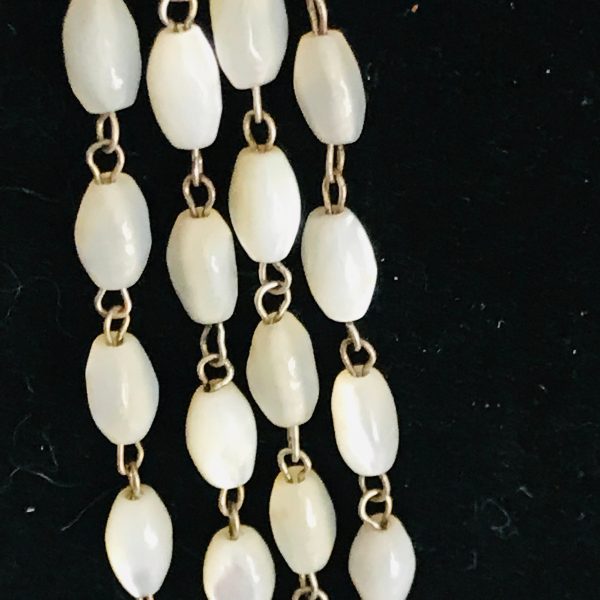 Vintage Beautiful Mother of Pearl Extreme Length 88" long silver tone metal between beads silver tone clasp