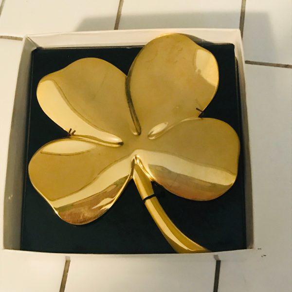 Vintage Brass 4 Leaf Clover Wall Hanging or Paperweight  Item# 9055 24kt gold electroplated replica of a Florentine Original, Italy