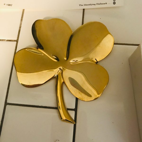 Vintage Brass 4 Leaf Clover Wall Hanging or Paperweight  Item# 9055 24kt gold electroplated replica of a Florentine Original, Italy